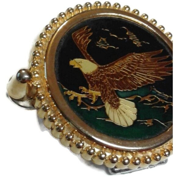 Belt Buckle Bald Eagle in Flight Bezel Gold Green Enamel - Picture 3 of 8